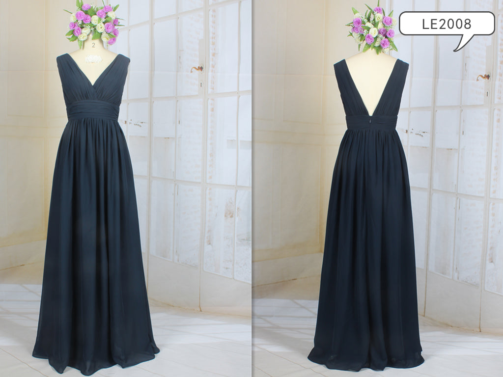 LE2008 - vestidos de noche formales sin mangas con cuello en V y cintura imperio de talla grande