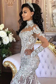 C2020 - BLS989 robe de mariée en perles de cristal swarovski à manches longues et décolleté illusion