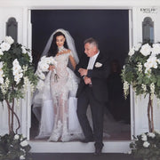 C2020 - BLS989 robe de mariée en perles de cristal swarovski à manches longues et décolleté illusion