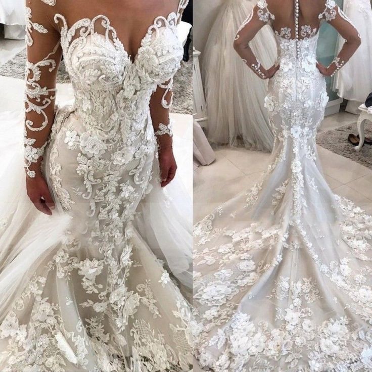C2020-LS889 - vestido de novia transparente de manga larga