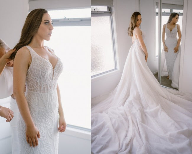 C2021SB77 - Robe de mariée sans manches avec perles et traîne amovible