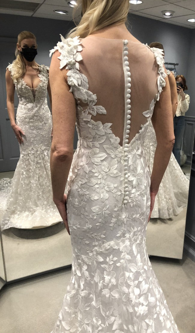 C2022L32G - cap sleeve sheer back wedding gown from Darius Couture