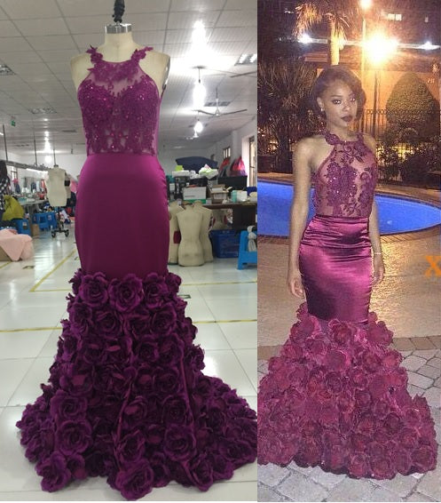Style 2016-497 - Replica halter formal evening gown for Prom Dress with beaded lace and ruffles