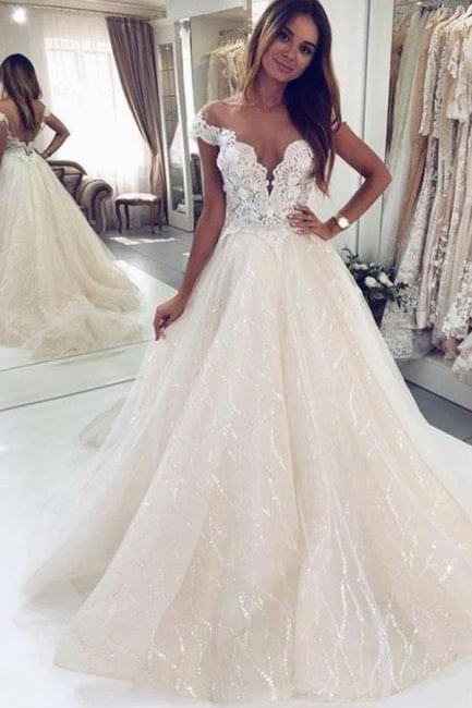 C2021-OSA37 - Vestido de novia evasé con hombros descubiertos