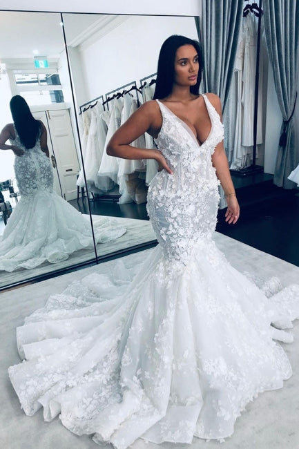 C2022-vf339 - Vestido de novia sexy sin mangas con cuello en V de talla grande
