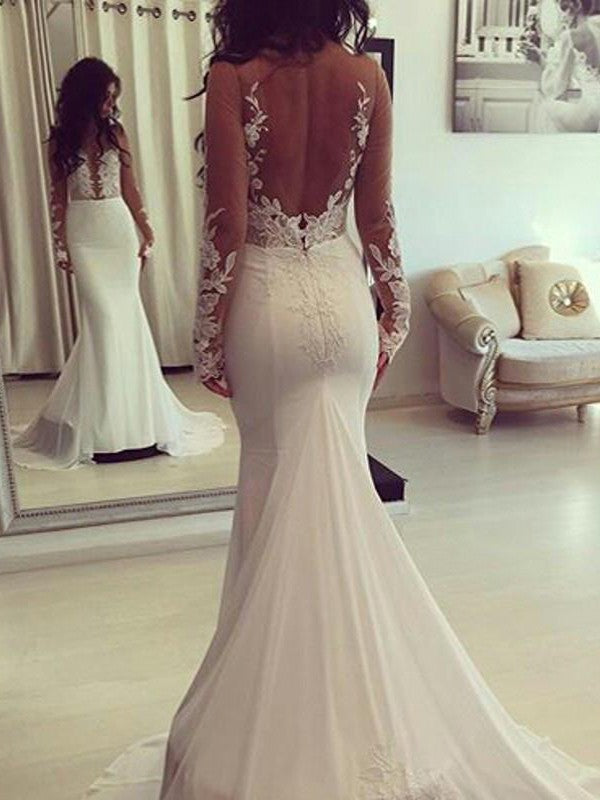 C2022-lssb-303 - Vestido de novia de manga larga con espalda descubierta