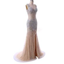 Style DC-Y7 - Beaded Sheer Pageant Evening Gown Dresses with Swarovski Crystals