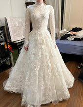 C2023-LS50M - modest long sleeve ball gown wedding dress with collar