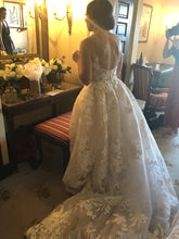 C2023-AL63T - spaghetti strap a-line wedding gown with large embroidery printed lace