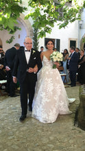 C2023-AL63T - spaghetti strap a-line wedding gown with large embroidery printed lace