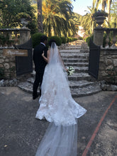 C2023-AL63T - spaghetti strap a-line wedding gown with large embroidery printed lace