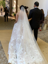 C2023-AL63T - spaghetti strap a-line wedding gown with large embroidery printed lace