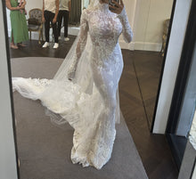 C2023-LSM5K - modesto vestido de novia ajustado de encaje con pedrería y manga larga