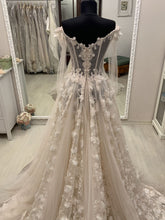 C2023-LS83T - off the shoulder sheer long sleeve a-line wedding gown