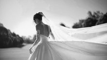 C2023-BG40L - vestido de novia formal sin tirantes con mangas de encaje desmontables