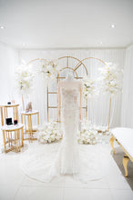 C2023-LS83P - robe de mariée transparente à manches longues et perles avec traîne amovible