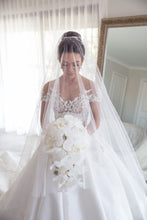 C2023-SS225 - short sleeve beaded lace and embroidered a-line wedding gown