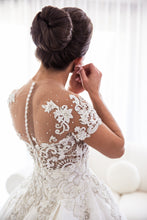 C2023-SS225 - short sleeve beaded lace and embroidered a-line wedding gown