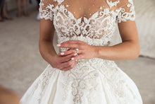 C2023-SS225 - short sleeve beaded lace and embroidered a-line wedding gown