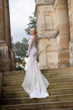 C2023-VLS - sexy v-neck beaded long sleeve wedding gown with veil
