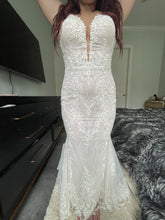 C2023-SS66Y - strapless beaded lace wedding gown with sheer back and chapel train