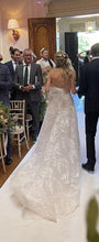 C2023-SA733B - vestido de novia evasé sin tirantes con encaje, pedrería y bordado