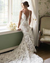 C2023-F351 - beaded lace embroidery v-neck wedding gown