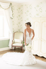 C2023-F351 - beaded lace embroidery v-neck wedding gown