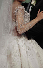 C2023-BG642 - Crystal beaded wedding ball gown w/ long sleeve illusion neckline