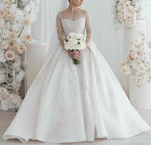 C2023-BG642 - Crystal beaded wedding ball gown w/ long sleeve illusion neckline
