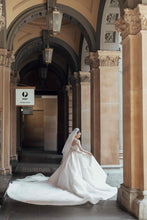 C2023-BG642 - Crystal beaded wedding ball gown w/ long sleeve illusion neckline