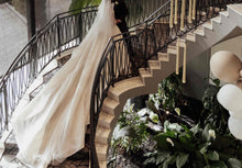 C2023-BG642 - Crystal beaded wedding ball gown w/ long sleeve illusion neckline