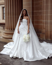 C2024-SF71H - strapless 3D embellished wedding gown with detachable satin train