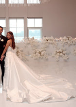 C2024-SF71H - strapless 3D embellished wedding gown with detachable satin train