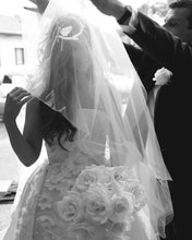 C2024-SF71H - strapless 3D embellished wedding gown with detachable satin train