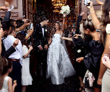 C2024-SF71H - strapless 3D embellished wedding gown with detachable satin train