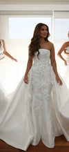 C2024-SF71H - strapless 3D embellished wedding gown with detachable satin train