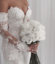 C2024-LS773 - strapless lace wedding dress with long sheer detachable sleeves