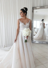 C2024-AL51S - illusion neckline wedding gown with detachable cathedral train