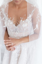 C2024-AL51S - illusion neckline wedding gown with detachable cathedral train