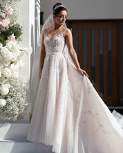 C2024-AL51S - illusion neckline wedding gown with detachable cathedral train