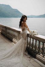 C2024-SS63F - strapless off the shoulder beaded lace wedding gown with corset bodice