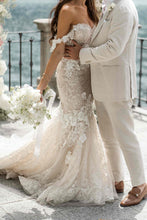 C2024-SS63F - strapless off the shoulder beaded lace wedding gown with corset bodice