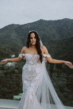 C2024-SS63F - strapless off the shoulder beaded lace wedding gown with corset bodice