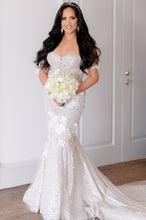 C2024-SS63F - strapless off the shoulder beaded lace wedding gown with corset bodice