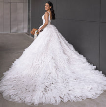 C2024-VBG4 - sleeveless v-neck a-line wedding gown with detachable chapel train