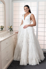 C2024-VBG4 - sleeveless v-neck a-line wedding gown with detachable chapel train