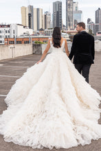 C2024-VBG4 - sleeveless v-neck a-line wedding gown with detachable chapel train