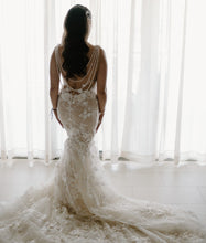 C2024-VN61 - sleeveless v-neck bust wedding gown with draping pearl cowl open back