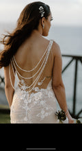 C2024-VN61 - sleeveless v-neck bust wedding gown with draping pearl cowl open back